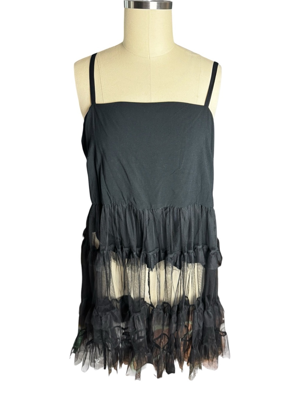 Torrid Black Tulle Mesh Tiered Ruffle Top Size 2 18-20 NWT